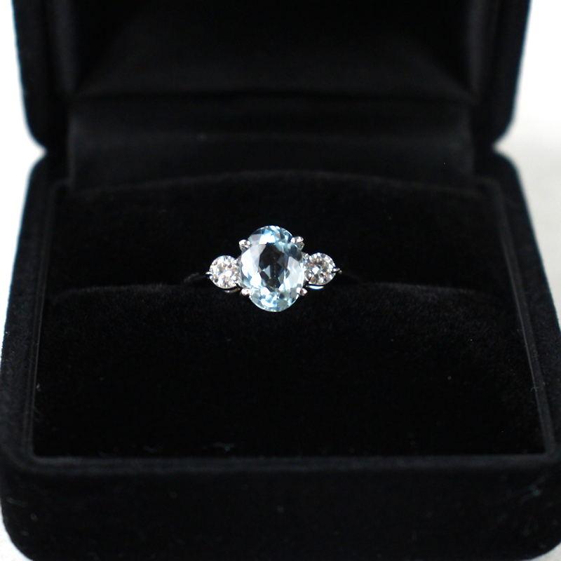 Pt900 アクアマリンリング 1.10ct ダイヤモンド 0.20ct プラチナ 7.5号