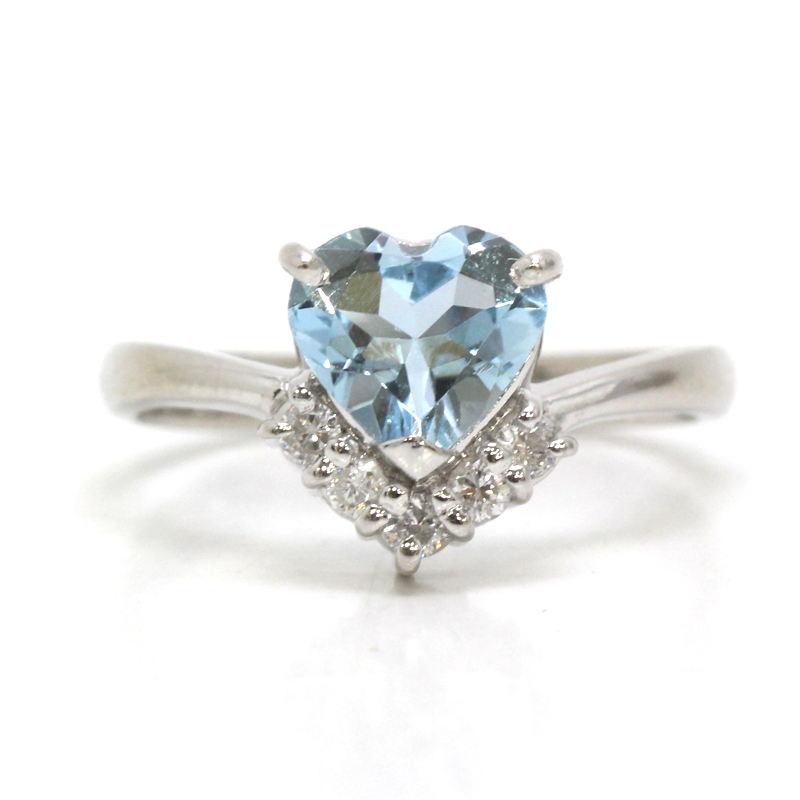 アクアマリンリング ハート 指輪 9.5号 0.82ct ダイヤモンド