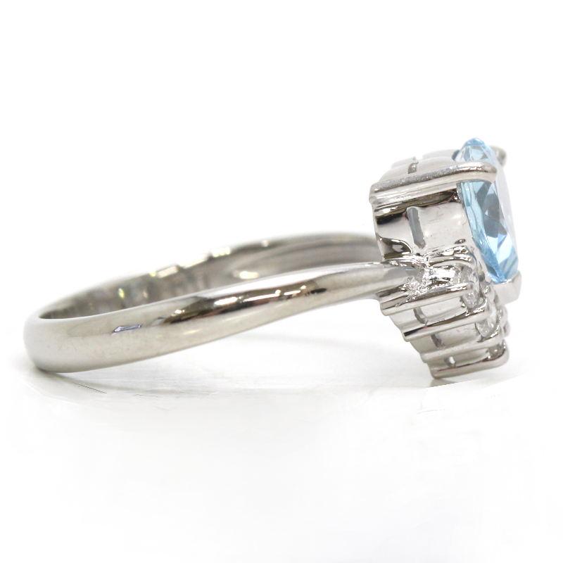 9.5号 アクアマリン Pt900 リング アクアマリンリング ハート 指輪 9.5号 0.82ct ダイヤモンド 0.12ct