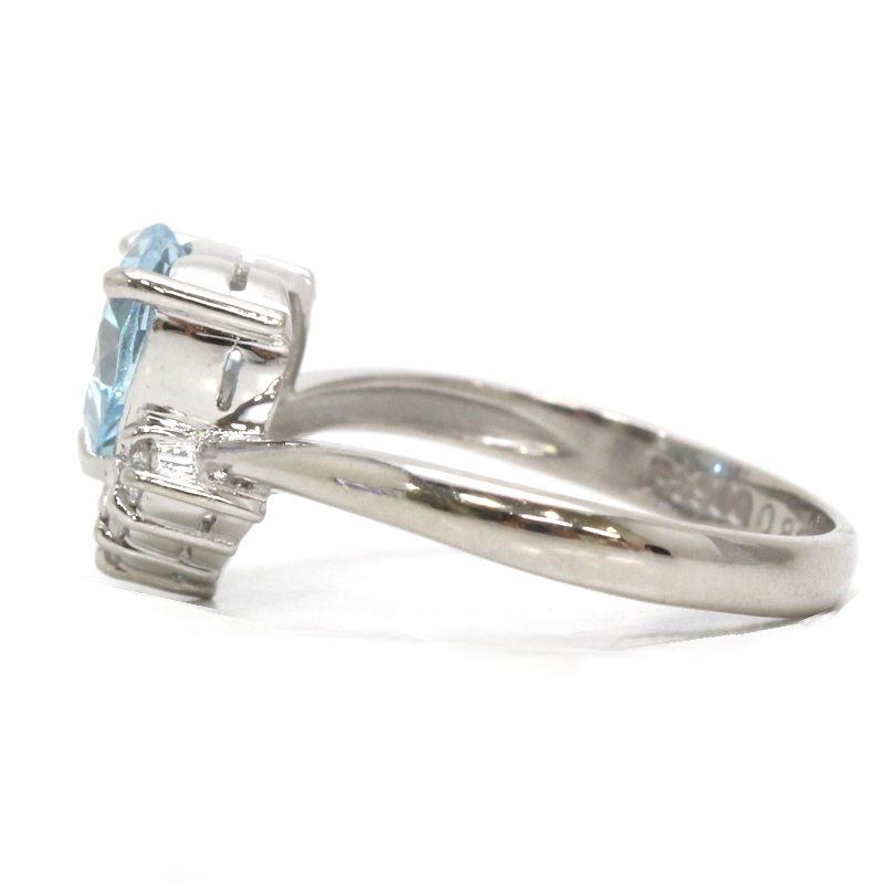 アクアマリンリング ハート 指輪 9.5号 0.82ct ダイヤモンド 0.12ct 