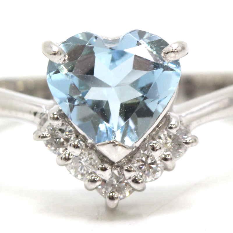 9.5号 アクアマリン Pt900 リング アクアマリンリング ハート 指輪 9.5号 0.82ct ダイヤモンド 0.12ct