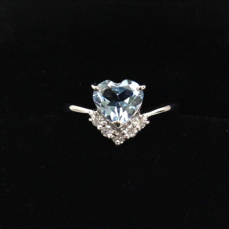 9.5号 アクアマリン Pt900 リング アクアマリンリング ハート 指輪 9.5号 0.82ct ダイヤモンド 0.12ct