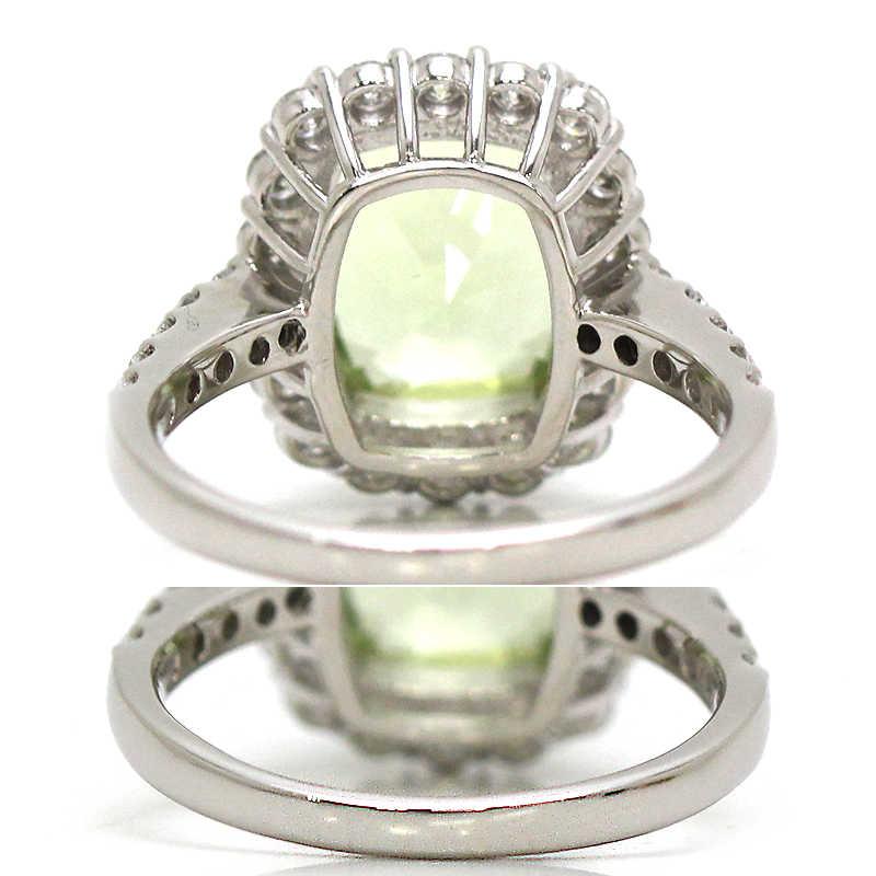 Pt900 グリーンベリルリング 17.5号 6.557ct ダイヤモンド 1.24ct