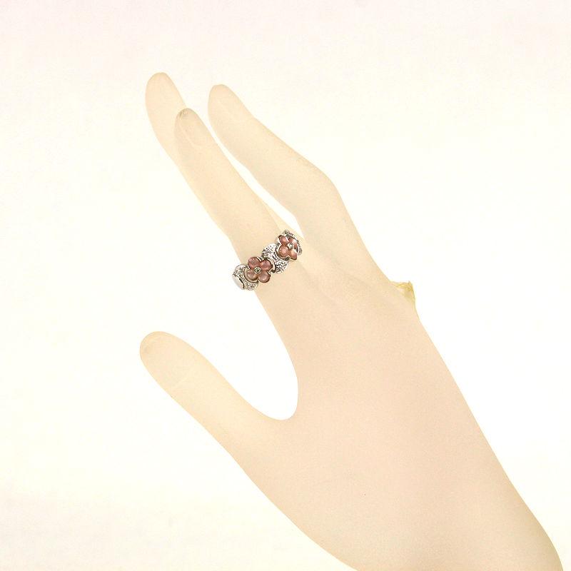 K18WG フラワーリング 12号 ピンクシェル ダイヤモンド 0.11ct 18金 