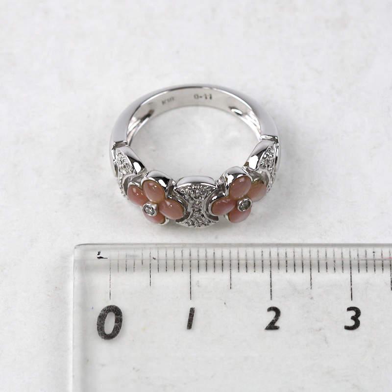 K18WG フラワーリング 12号 ピンクシェル ダイヤモンド 0.11ct 18金 