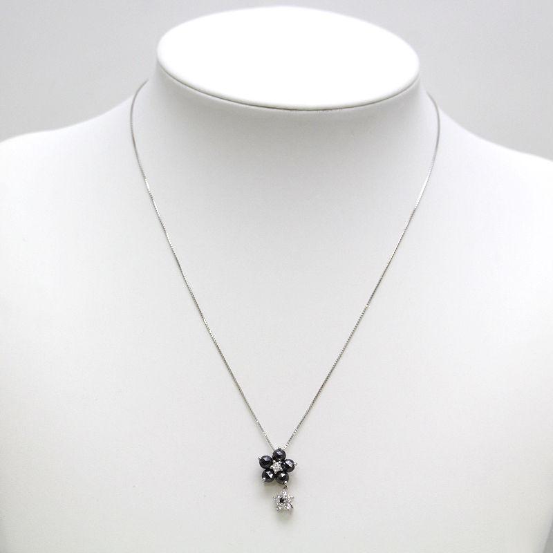 K18WG フラワーモチーフネックレス 約45cm ダイヤモンド 2.00ct 18金