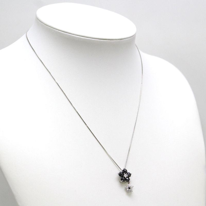 K18WG フラワーモチーフネックレス 約45cm ダイヤモンド 2.00ct 18金