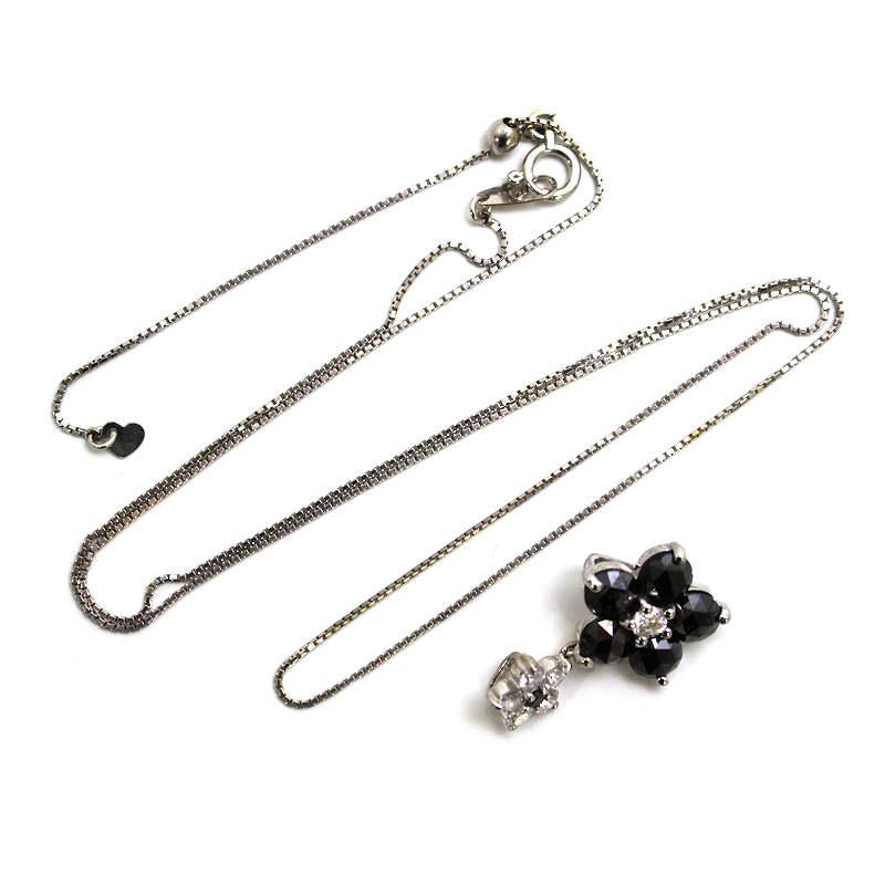 K18WG フラワーモチーフネックレス 約45cm ダイヤモンド 2.00ct 18金 