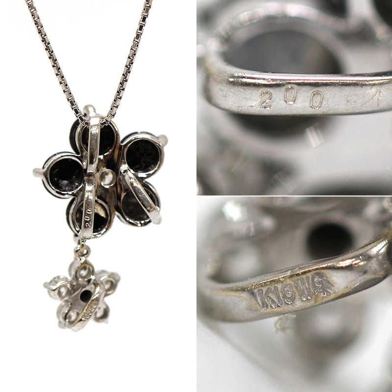 K18WG フラワーモチーフネックレス 約45cm ダイヤモンド 2.00ct 18金