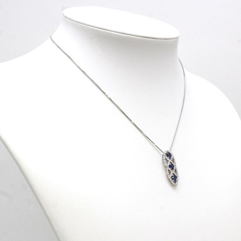 Pt850 Pt900 サファイアネックレス 約39cm ダイヤモンド 1.10ct/0.70ct 