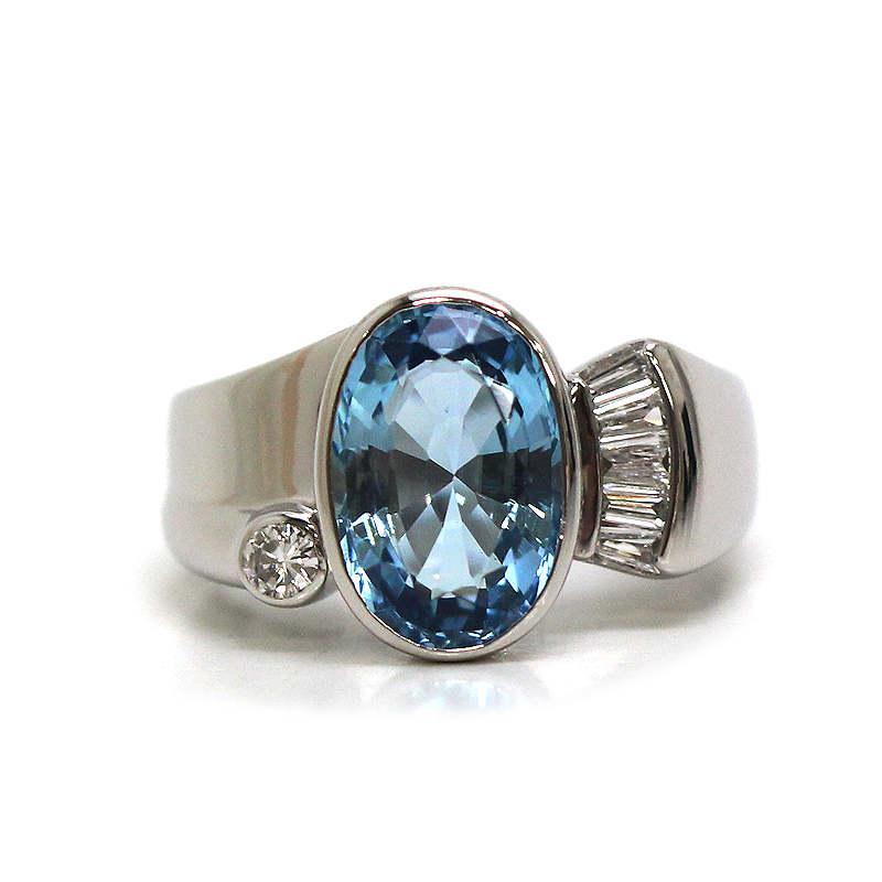 Pt900 アクアマリンリング 11号 3.02ct ダイヤモンド 0.26ct 約11.0g 