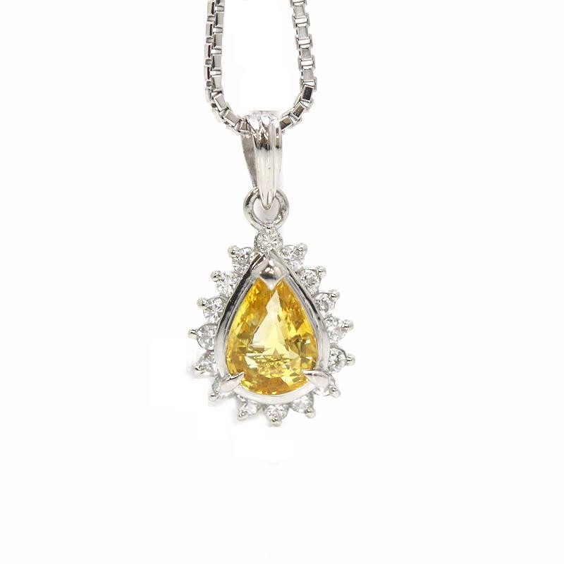 イエローサファイアネックレス 0.87ct ダイヤモンド 0.21ct 雫型