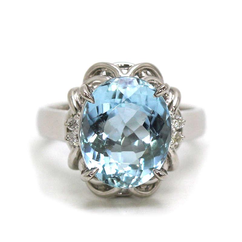 Pt900 アクアマリンリング 11.5号 4.83ct ダイヤモンド 0.06ct 