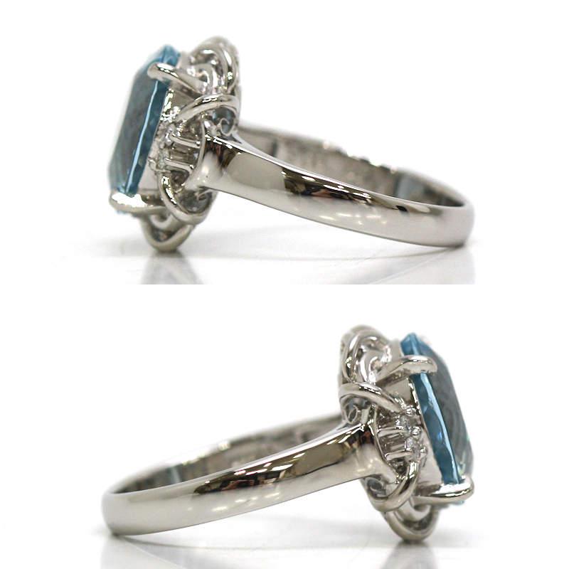 Pt900 アクアマリンリング 11.5号 4.83ct ダイヤモンド 0.06ct 