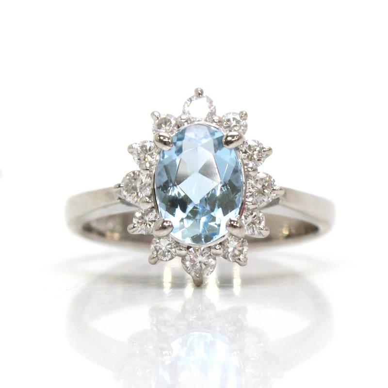 アクアマリンリング Pt900 0.95ct 9号 約4.8g ダイヤモンド プラチナ 