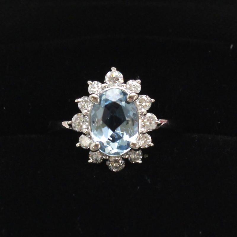 アクアマリンリング Pt900 0.95ct 9号 約4.8g ダイヤモンド プラチナ 