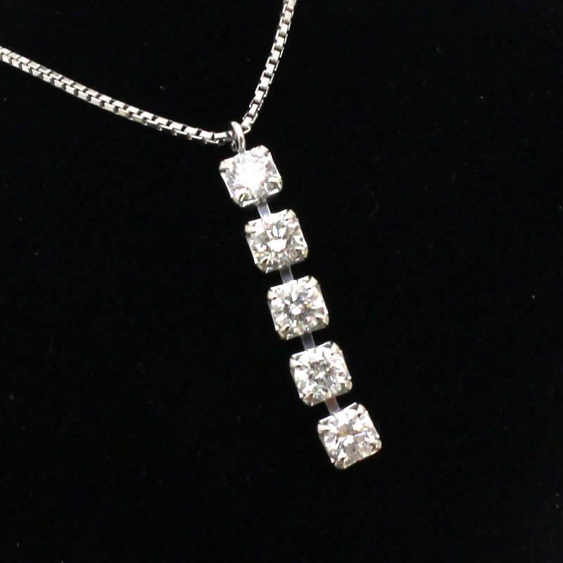 Pt900 5Pダイヤモンドネックレス 約40cm 0.50ct Iライン 縦長 プラチナ 