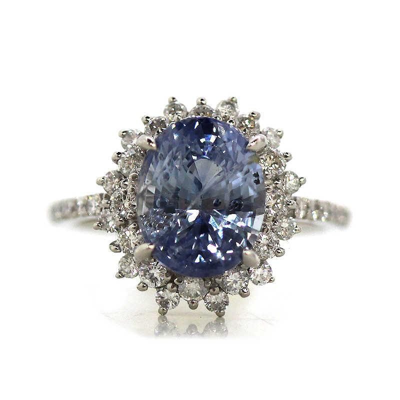 Pt900 非加熱サファイア リング 9号 5.06ct ダイヤモンド 0.65ct