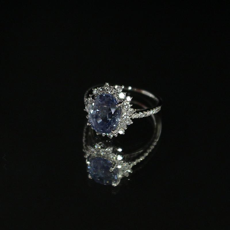 Pt900 非加熱サファイア リング 9号 5.06ct ダイヤモンド 0.65ct 約5.4 