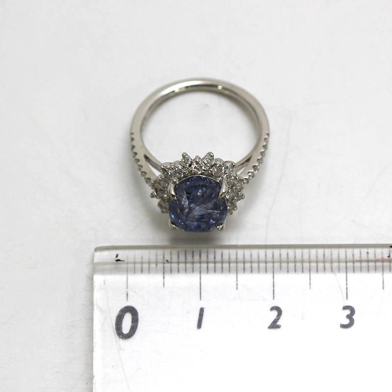 Pt900 非加熱サファイア リング 9号 5.06ct ダイヤモンド 0.65ct 約5.4 