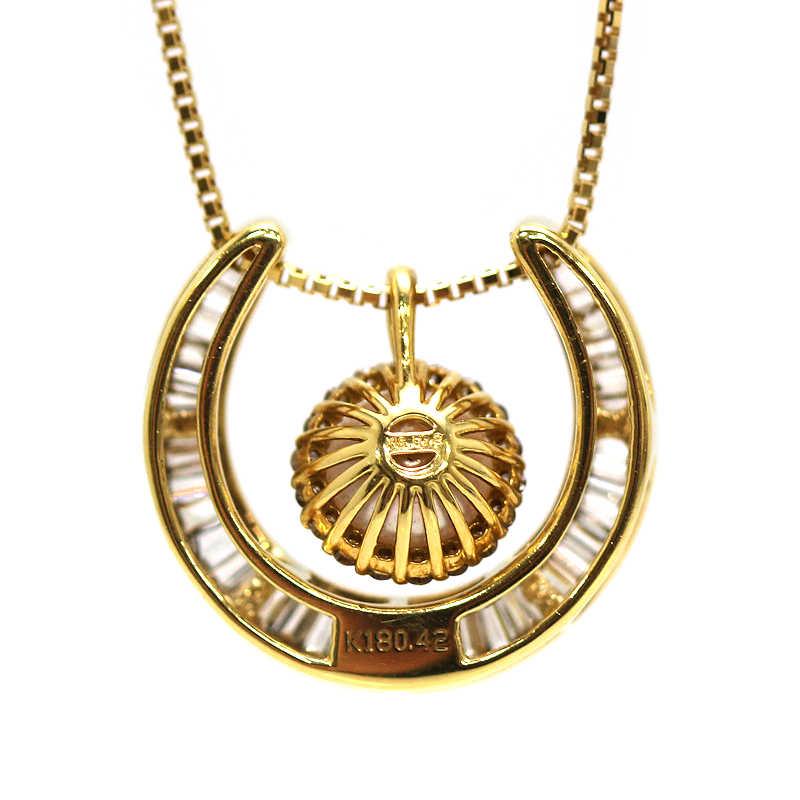 K18 3way馬蹄&パールネックレス 約45cm ダイヤモンド 0.42ct 0.12ct 