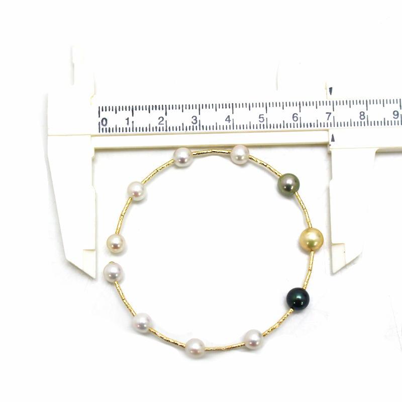 マルチカラーパールブレスレット バングル 真珠 5.7〜7.0mm 18金