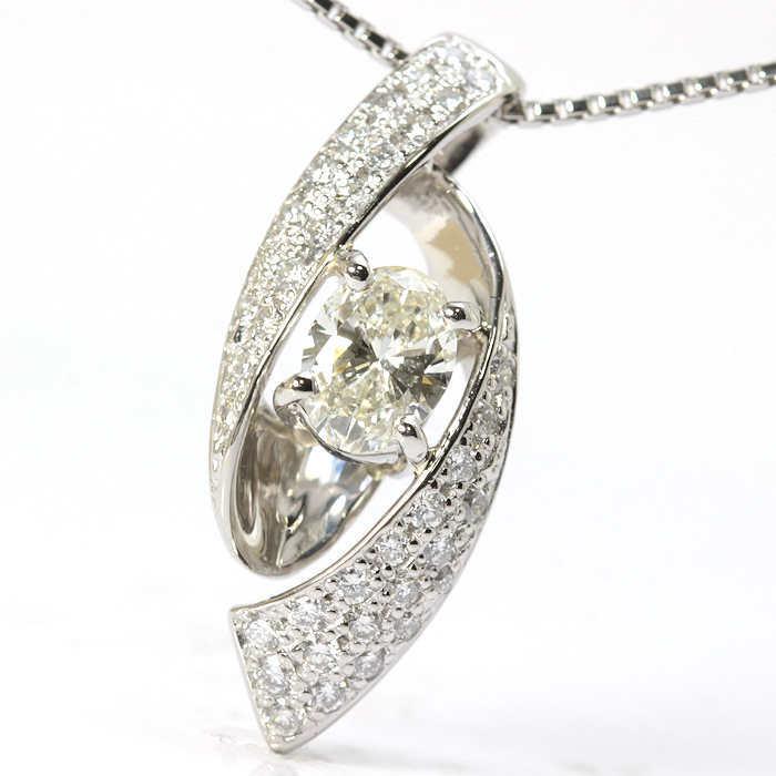 大粒 ダイヤモンド ネックレス 0.704ct/K/SI-2 0.44ct Pt850/900 