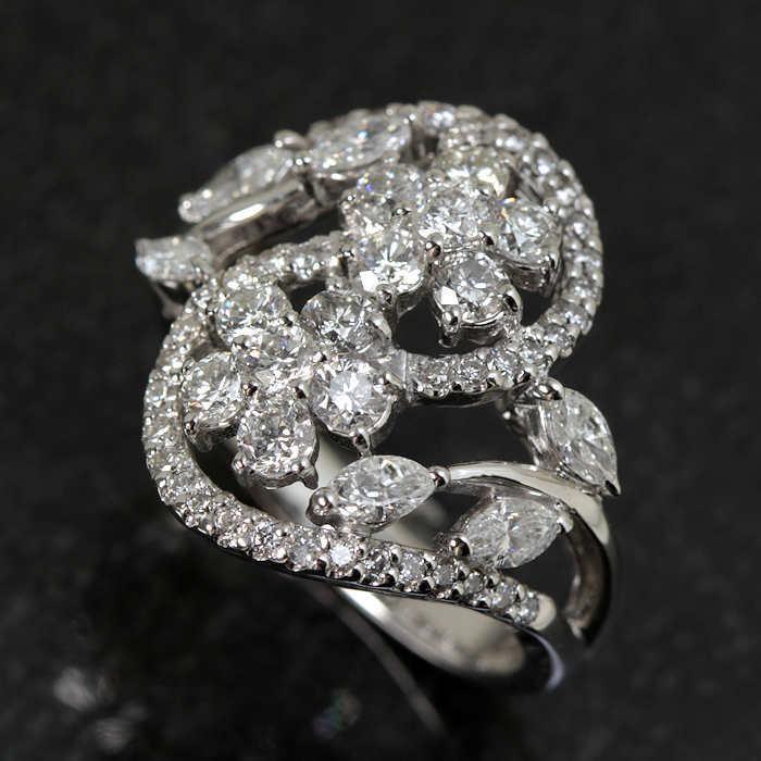 K18WG ダイヤモンド リング 花 1.72ct 10号 18金 ホワイトゴールド 