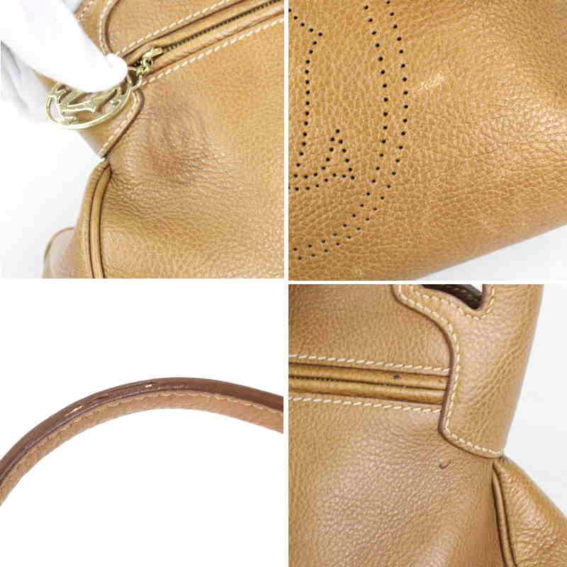 【未使用に近い】カルティエ　ハンドバッグ　マルチェロ　レザー　シボ革　ブラウン Cartier（カルティエ） 【値下げ】カルティエ マルチェロ レザー