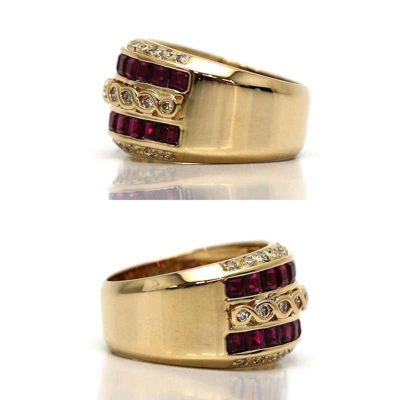 K18 ルビー ダイヤモンド リング 12号 1.98ct 0.35ct 幅広 18金 
