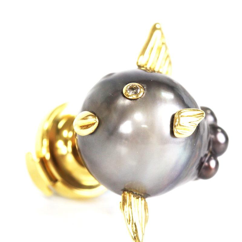 パール　18金ブローチ K18YG マンボウ パールブローチ 18金 イエローゴールド 真珠