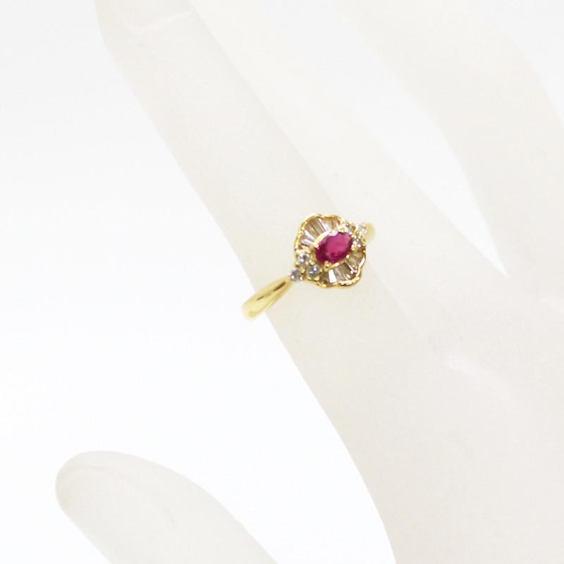 K18ルビーリング ダイヤモンド 18金 イエローゴールド 0.29/0.26ct 10 