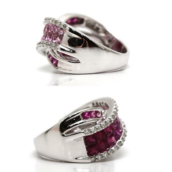 K18WG クロスリング 13号 ルビー 1.20ct ピンクサファイア 1.55ct 