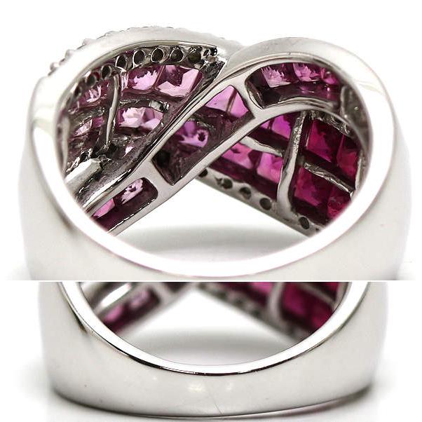 K18WG クロスリング 13号 ルビー 1.20ct ピンクサファイア 1.55ct
