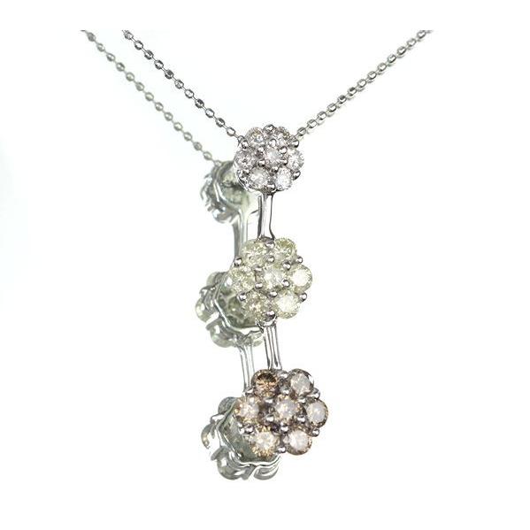 1.00ct 三色 ダイヤモンドネックレス K18WG 3.3g 40cm 18金 ホワイト