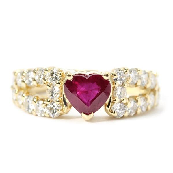 1.23/1.10ct ハートのルビー＆ダイヤモンドリング K18 11号 約6.1g  