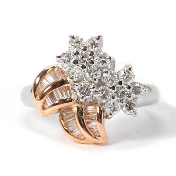 豪華 1.30ct お花モチーフ ダイヤモンドリング K18PG/Pt900 13号 約7.1 