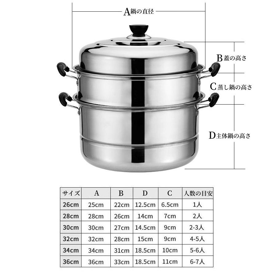 両手鍋 蒸し器 ステンレス製 蒸し鍋 二段 三段 蓋付き 蒸し籠 調理器具