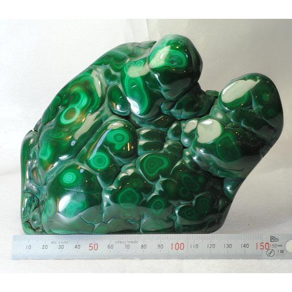 マラカイト （孔雀石） 磨き石 ザイール産 約870g 約16×12×2cm zj034-1