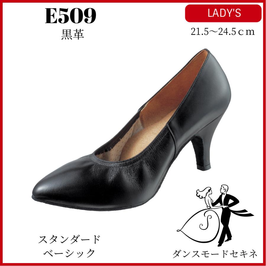 ダンスシューズ レディース 黒革/E509 ボールルーム 社交ダンス