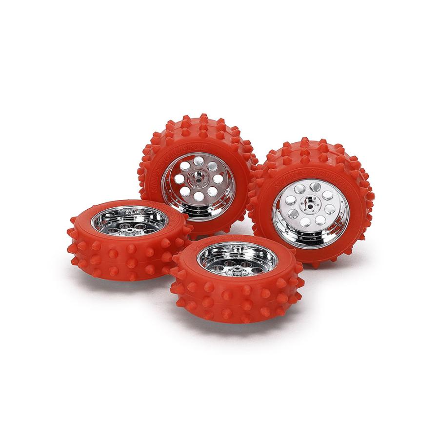 タミヤイベント会場限定品パープルメッキホイール付きモンスタースパイクタイヤセット タミヤ（TAMIYA） (95713) レッドスパイクタイヤ & シルバーメッキ