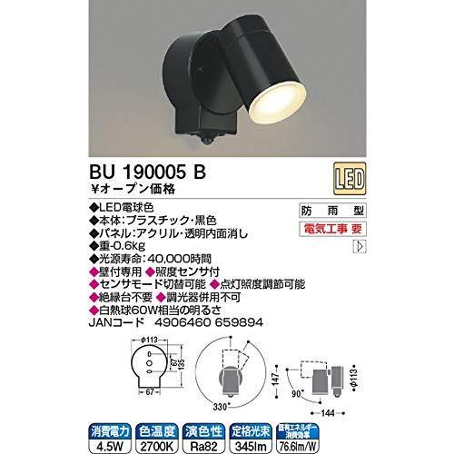 コイズミ　LED　アウトドアスポットライト　人感センサ付き　BU190005B　防雨型