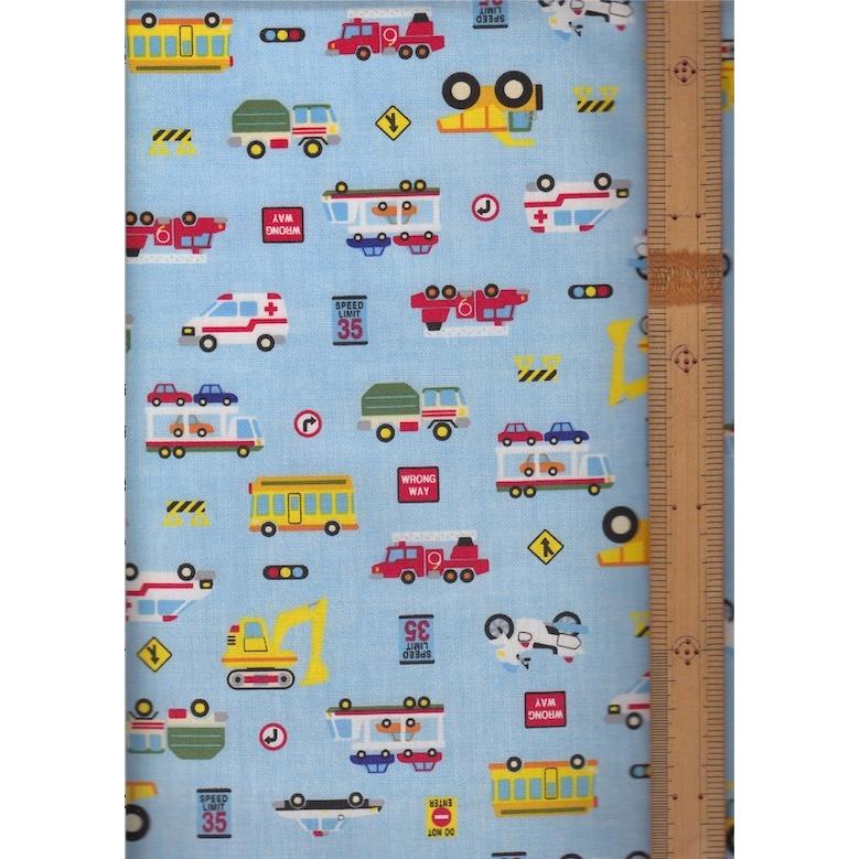 生地切り売り 子供柄 車（水色） 綿100% 幅約112cm 保育園 幼稚園 入園