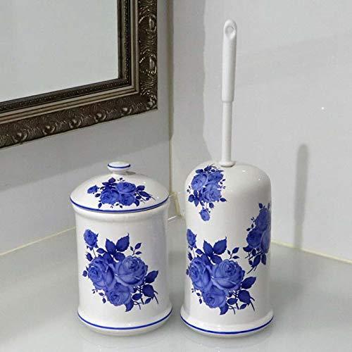 トイレブラシ トイレポット セット 陶器 ロイヤルアーデン 青い薔薇 39341-340set 掃除用品
