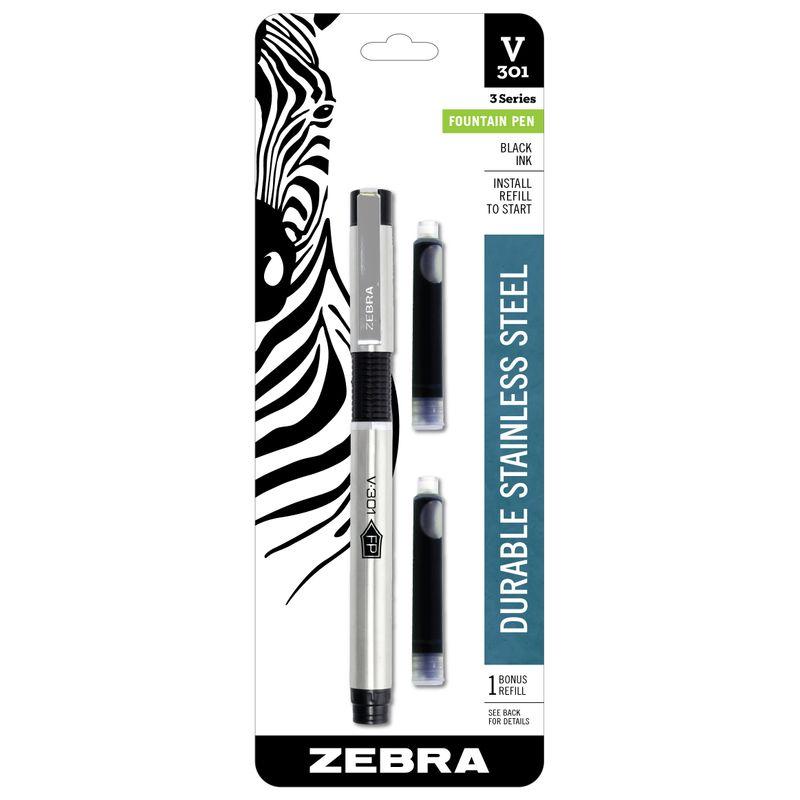 Zebra V301 Stainless Steel Fountain Pen with Refill, Black, 1Pack(48 2022122316313901387