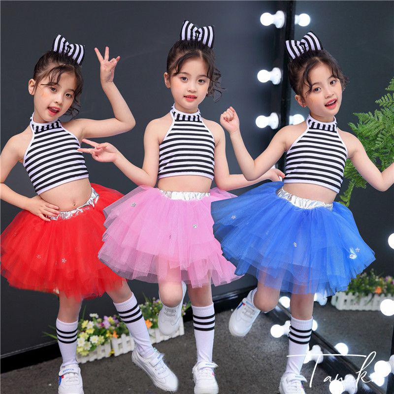85 以上節約 女の子 ダンス 可愛い 子供 チア チアガール 衣装 セットアップ キッズ 黒 ジャズダンス チュチュスカート ダンス衣装 ボーダー柄 発表会 ユニフォーム Materialworldblog Com
