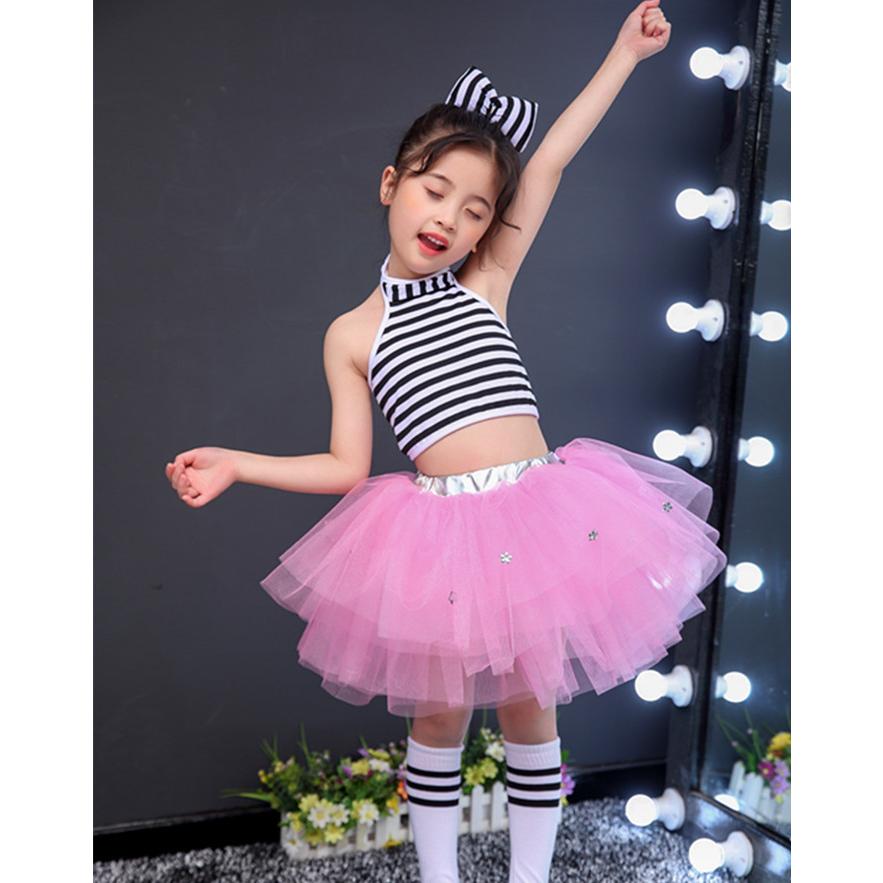85 以上節約 女の子 ダンス 可愛い 子供 チア チアガール 衣装 セットアップ キッズ 黒 ジャズダンス チュチュスカート ダンス衣装 ボーダー柄 発表会 ユニフォーム Materialworldblog Com