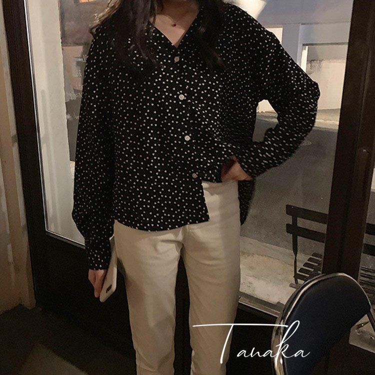 中古 ハート柄 シフォン 韓国ファッション 黒 赤 トップス ドット柄 Vネック レディース ブラウス 長袖 カラー ブラック Leauduvalenciennois Fr