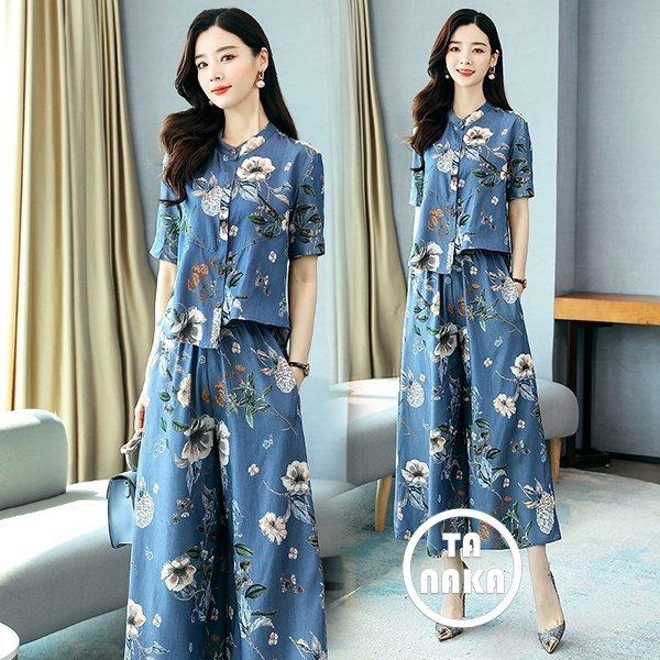 ファッション 選べる２個セット セットアップ レディース 夏 カジュアル 40代 代 おしゃれ 上下セット シャツ 半袖 花柄 ガウチョパンツ デニムパンツ 大きいサイズ 韓国風 着痩せ 通勤 新品 Quycxxyspt Www Daveshelp Net
