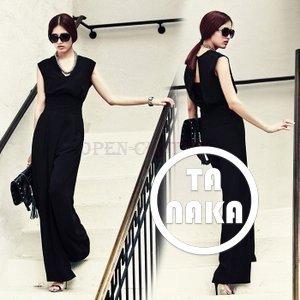 パーティードレスロング丈オールインワンサロペットドレスバックスリットノースリーブ無袖パンツドレスお嬢様レディース